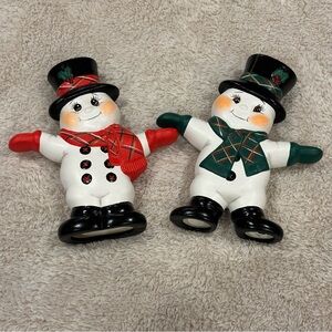 vintage ceramic snowman hand painted double sided